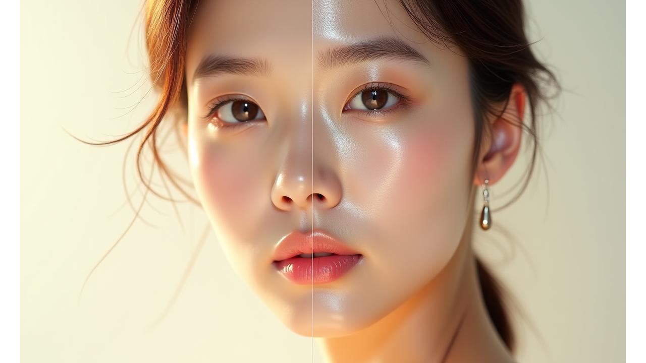 AI 피부 진단 전후, 매끄럽고 빛나는 피부를 띄는 여성의 모습
