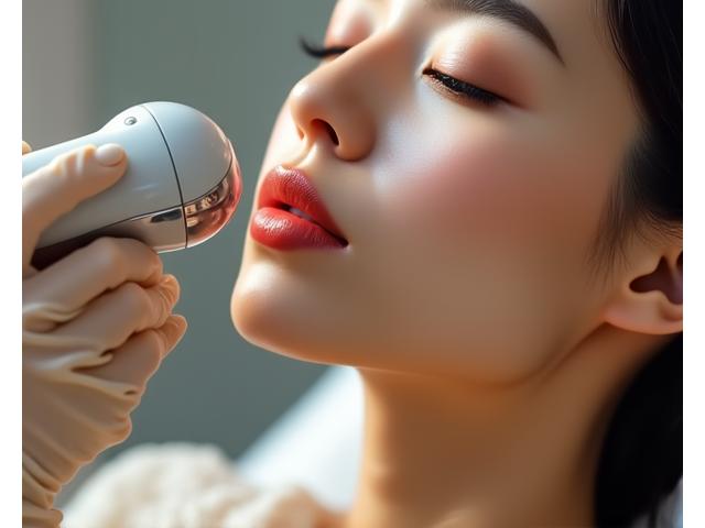 RF 리프팅 시술을 받는 여성의 턱선